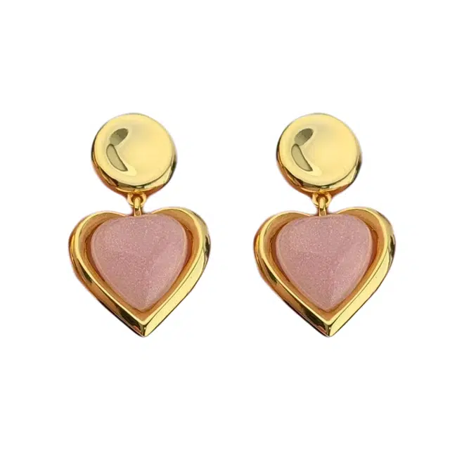 澜耀 气质粉色爱心耳坠 时尚可爱少女复古法式小众设计感耳饰 合金 耳环 女款