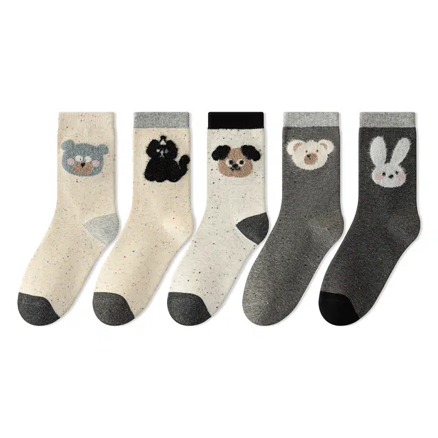 棉芝士 日系点子纱袜子春秋可爱卡通棉袜配勃肯鞋无骨堆堆长袜中筒袜 女款