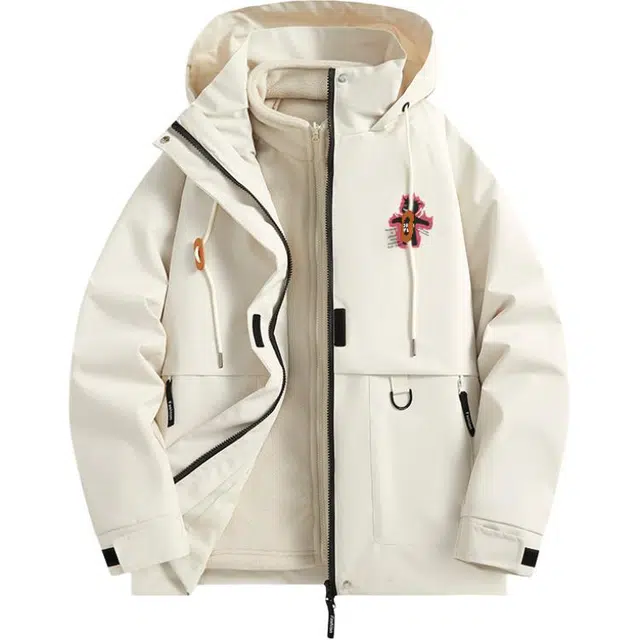 欧迪芬 明星同款宽松连帽长袖纯色高街简约基础款防风防水防污登山衣运动保暖防泼水时尚旅游户外徒步旅行露营山系情侣外套夹克 男女同款