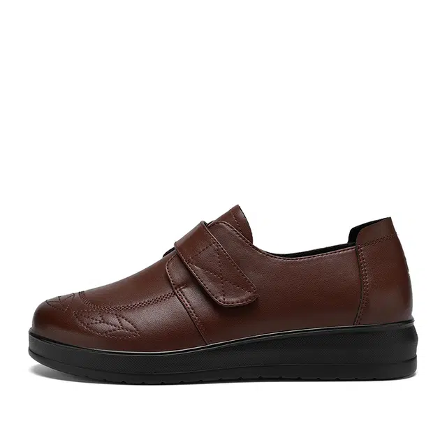 足力健 皮鞋 妈妈鞋 合成革牛剖层革 简约 舒适 优雅 时尚 经典 百搭 轻便 魔术贴 休闲单鞋 女