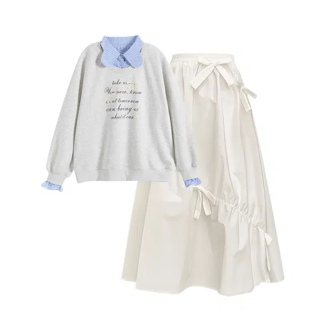 棉购 学院风少女学生洋气半身裙两件套温柔休闲卫衣裙装套装 女款