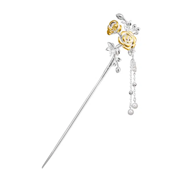 聆听花开 流苏步摇新中式中国风高级感簪子汉服古装旗袍月季花蝴蝶发钗清冷感小众个性温柔优雅气质国潮民族风#好运 合金 发簪 女款