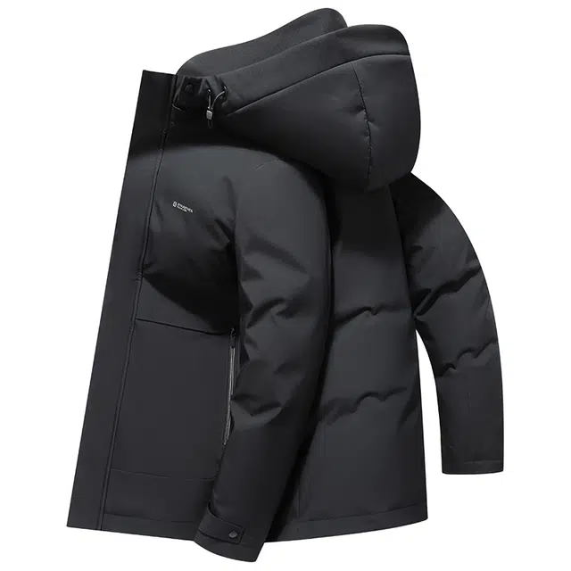 鸭鸭 三合一系列 中老年纯色商务休闲可拆卸帽短款户外防风保暖厚款羽绒服外套 男