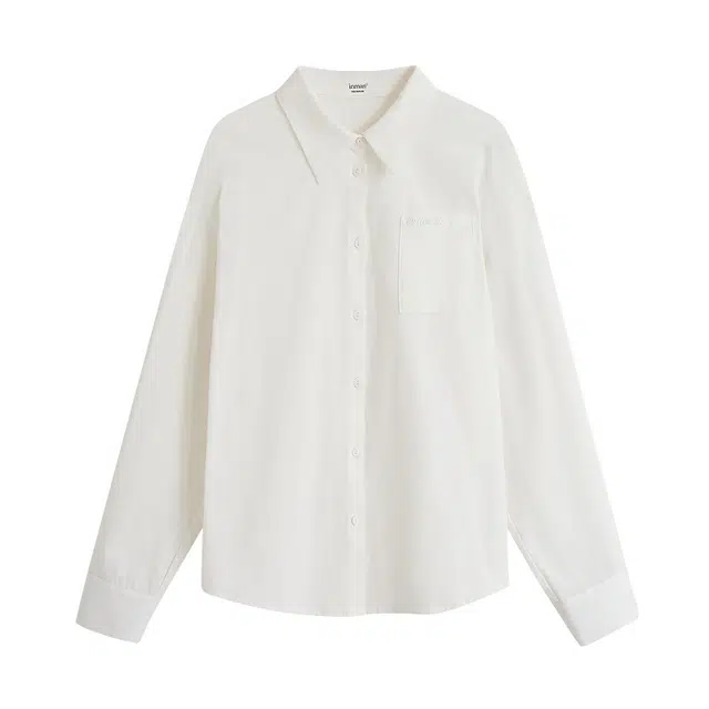 茵曼 条纹绣花袖口宽松落肩长袖衬衫 女款