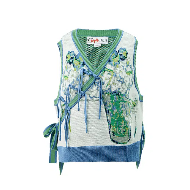 两三事 陌上花开 复古文艺时尚潮流新中式休闲宽松舒适日常通勤百搭内搭植物花纹图案无袖针织背心马甲 女款