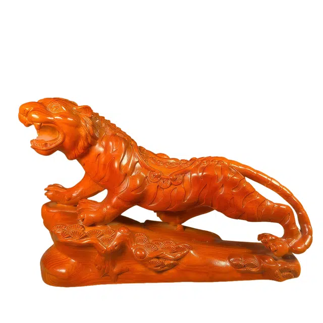 缇克玺 手工雕刻虎啸山河招财老虎 本命年吉祥物家居客厅办公室装饰 花梨木 摆件好运 男女同款情侣款