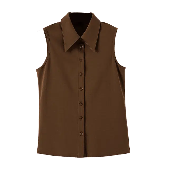 晚白 秋冬叠穿神器棉质翻领吸湿透气上衣简约百搭时尚无袖衬衫 女款