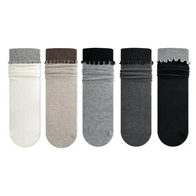 棉芝士 棉芝士撞色木耳花边袜子女春秋棉袜无骨堆堆袜配勃肯鞋秋冬中筒袜 女款