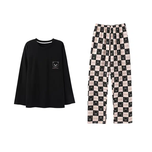 俏霓桐 可爱卡通小熊圆领纯棉亲肤时尚满印休闲简约长袖长裤家居服可外穿睡衣套装 男款
