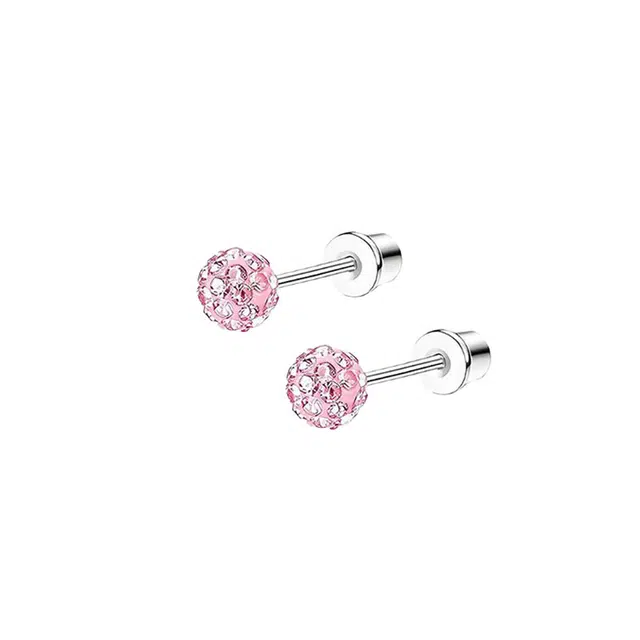 清脆小溪 爆闪粉钻华子耳饰 精致小巧设计独特个性温柔少女气质百搭日常养耳洞 钛钢 耳钉 女款