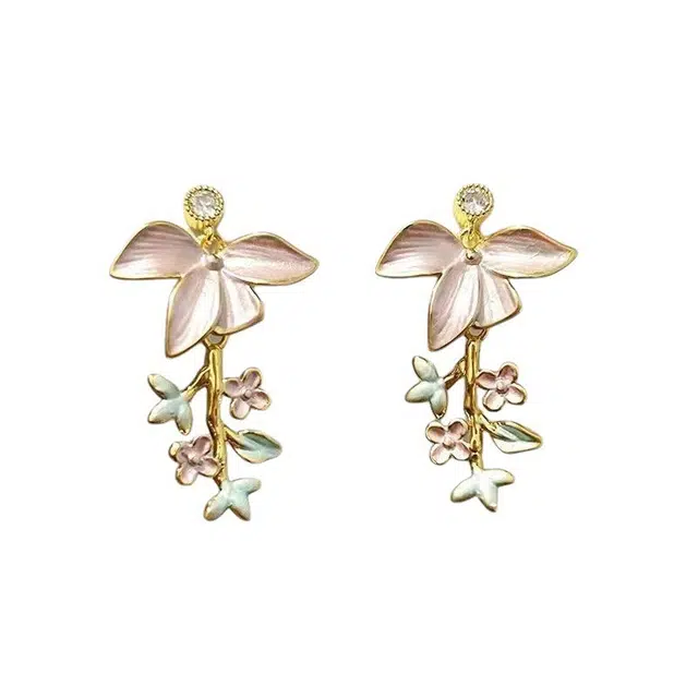 彤彤兔 浪漫超仙法式复古滴釉彩色花朵耳环轻奢高级感小众耳饰 合金 耳钉 女款