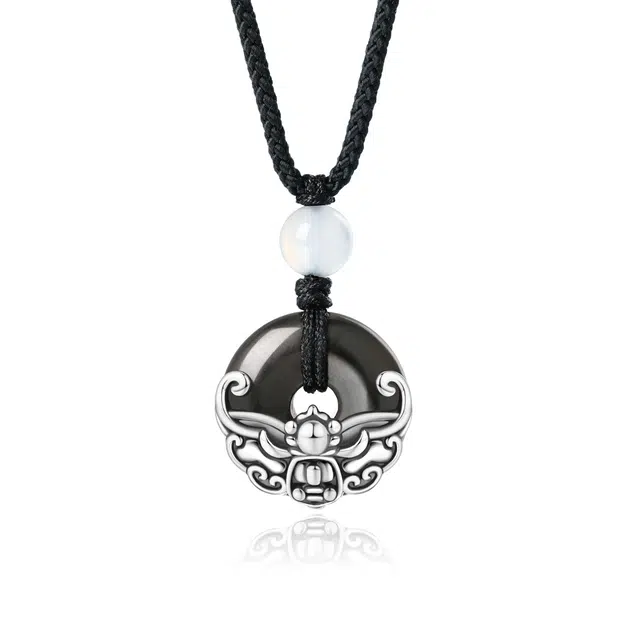 【平安万福】 珍·尚银 中国黄金 福气满满瑞兽图腾扣 高级感小众轻奢设计 #好运 礼盒装 本命年 黑曜石 项链 男女同款情侣款