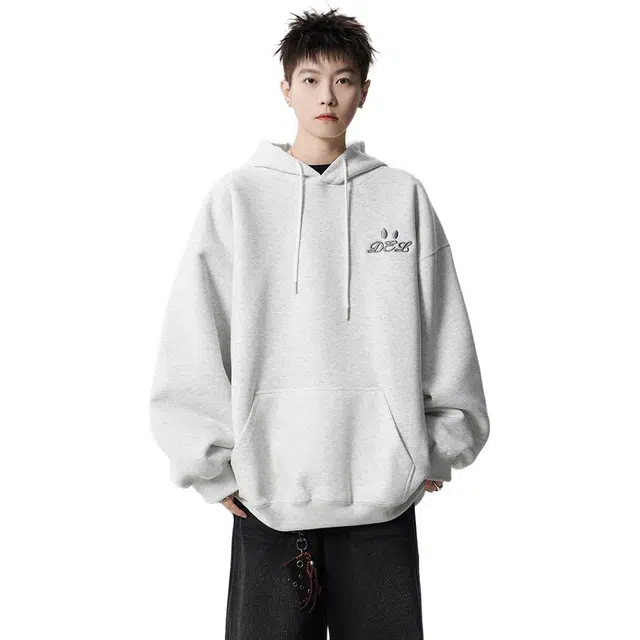 冈哉 美式复古春秋款刺绣连帽套头纽扣长袖宽松松弛慵懒感个性学院风青春流行减龄日常通勤卫衣 男女同款