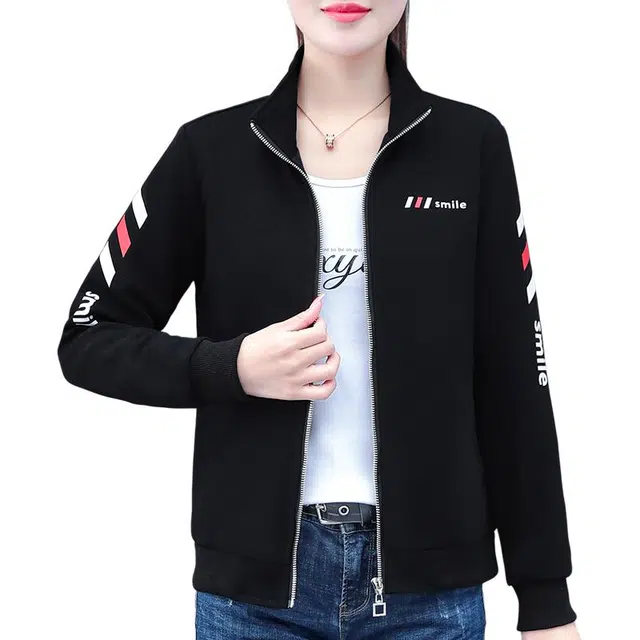 缪斯的诱惑 秋冬经典优雅减龄时尚潮流字母印花简约运动纯色日常通勤棉质舒适柔软拉链针织开衫软壳衣复古棒球上衣百搭休闲立领夹克外套 女款