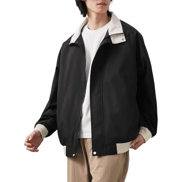 杜克恩 美式三条杠户外运动防风防水立领外套秋季拼接撞色条纹学院风休闲运动潮流时尚百搭收口袖宽松长袖夹克 男女同款