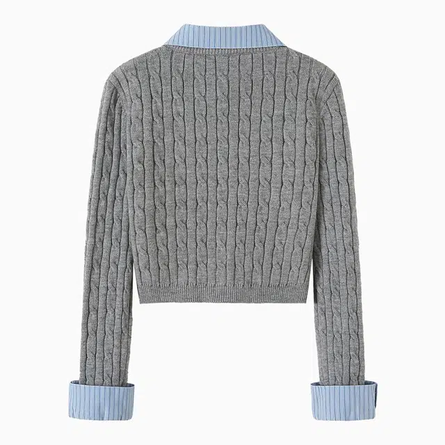 她池 撞色条纹翻领单排扣文艺学院风长袖针织衫 女款