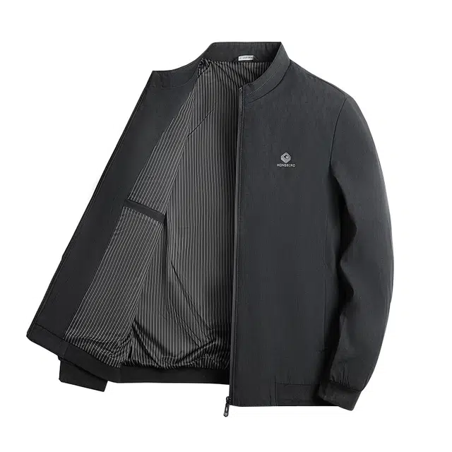 老爷车 男士百搭春秋季中老年爸爸装行政外套纯色休闲商务立领夹克 男款