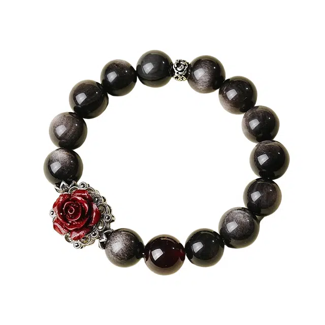 赤藤 柿柿如意万事顺遂好运连连福气满满国潮复古新中式转运珠时尚百搭潮流高级手饰品手链 黑曜石 手串 女款