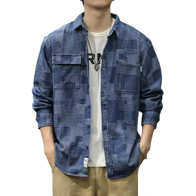 前进牛 休闲复古潮牌轻奢高端通勤宽松外套衬衫 男款