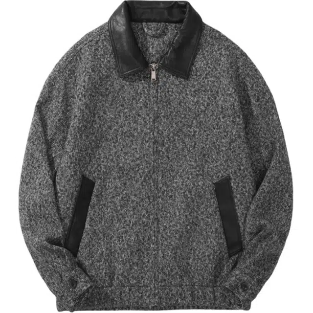 希越 美式重磅提花翻领针织呢春秋款潮牌高街复古休闲高级设计感宽松裤外套夹克 男款