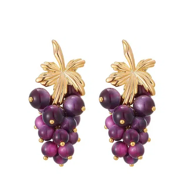 澜耀 甜美葡萄 小众设计可爱精致优雅时尚耳饰 合金 耳环 女款