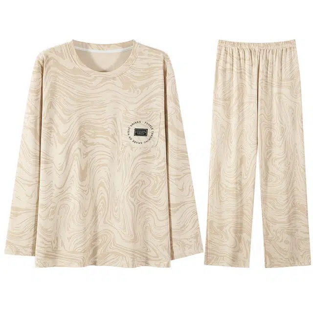 向薇 纯棉春夏秋冬通用长袖长裤薄款青少年男生全棉家居服睡衣套装 男款