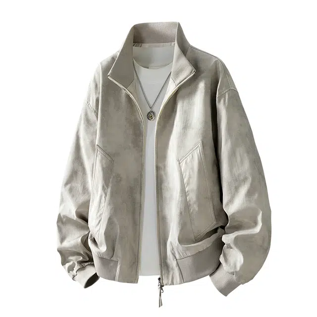 左岸 春秋季青少年美式高街潮流脏脏印百搭开衫上衣休闲宽松舒适防风潮牌双拉链立领外套夹克 男款