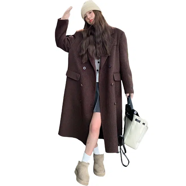 稻草人 高端精致时尚百搭现代都市个性独特韩版宽松秋冬外套羊毛大衣 女款