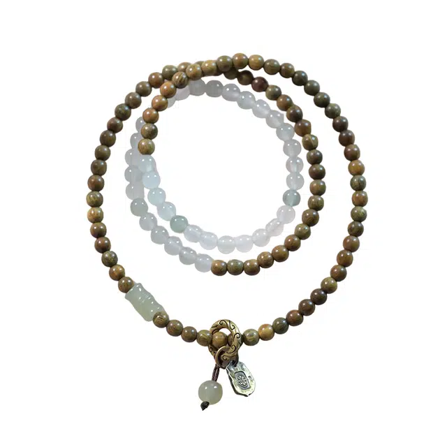 子婳 细雨寻竹绿檀木玉竹韵天山玉飘绿佛珠文玩古典灵动文艺风女清新日常通勤百搭串珠#好运 绿檀 手串 女款