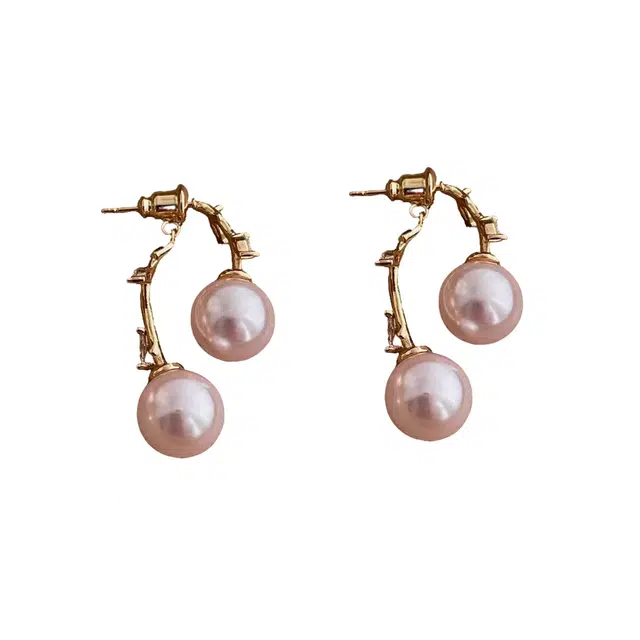 澜耀 法式复古珍珠 小众设计轻奢高级感独特风格优雅耳饰 合金 耳环 女款