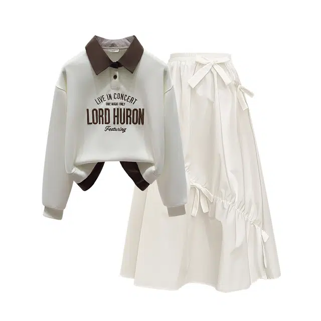 棉购 学院风半身长裙假两件卫衣百搭气质舒适时尚裙装套装 女款