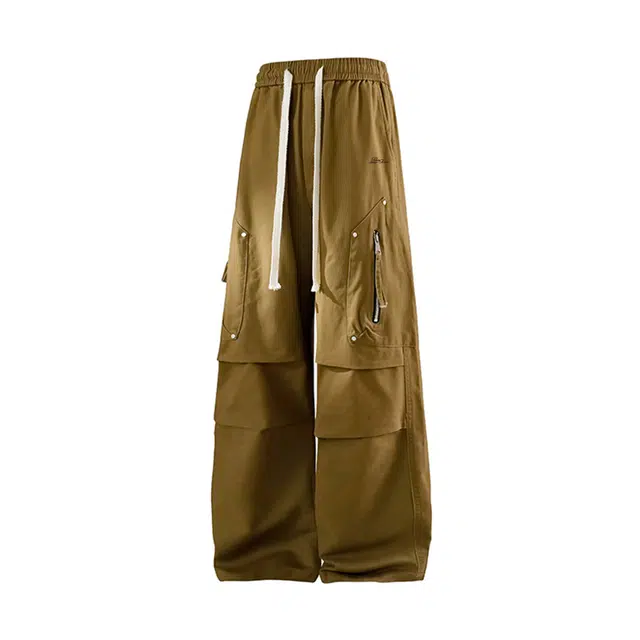 黑恐龙 美式高街潮流字母印花立体纯色中腰系带简约直筒垂感时尚百搭舒适宽松户外运动日常通勤长裤工装休闲裤 男女同款