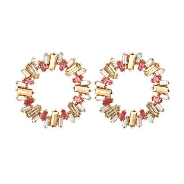 彤彤兔 创意几何圆圈镶钻太阳花耳环个性百搭圆形耳圈耳饰品女 合金树脂 耳钉 女款