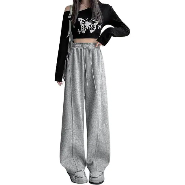 欧迪芬 宽松直筒运动高腰休闲裤 女款