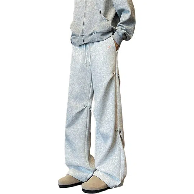 北欧攻略 美式复古秋冬高级感铆钉打褶设计伞兵卫裤纯色垂感慵懒感日常通勤舒适阔腿休闲裤 男女同款