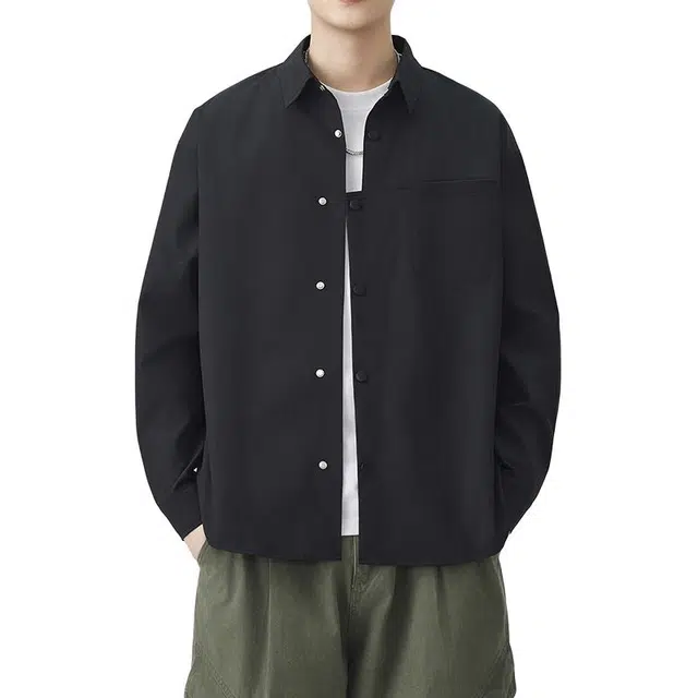金盾 潮流长袖宽松纯色衬衫 男款