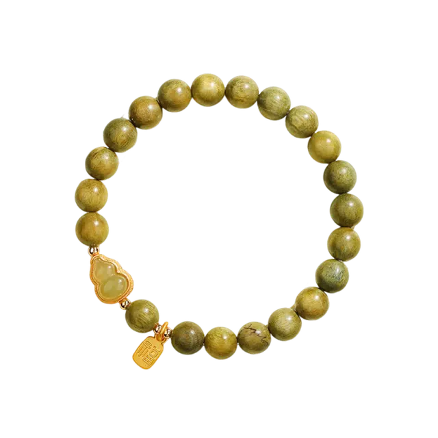 【福禄双全 】 色菲尔 绿色转运串珠木作手饰 新中式国风复古招财纳福牌盘玩手持文玩简约学生通勤百搭#好运 绿檀 手串 男女同款情侣款