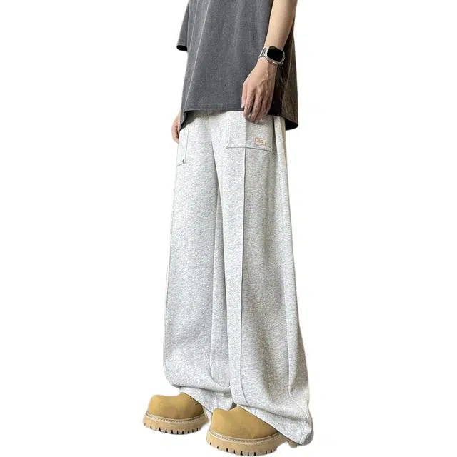 北欧攻略 秋冬柔软舒适垂感宽松显瘦松弛直筒卫裤铆钉设计美式慵懒风休闲裤 男女同款