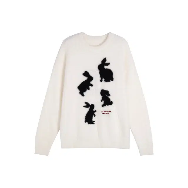 木清清 兔子复古圆领百搭可爱慵懒长袖针织衫 女款