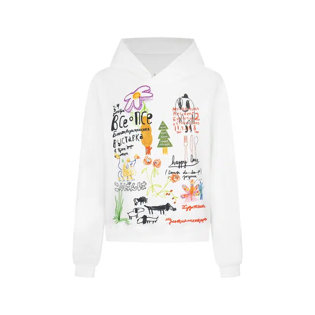 奇迹街区 美式清新风手绘涂鸦印花小众设计感百搭舒适简约复古潮牌高街潮流宽松日常上衣短款显瘦遮肉连帽套头长袖卫衣 男女同款