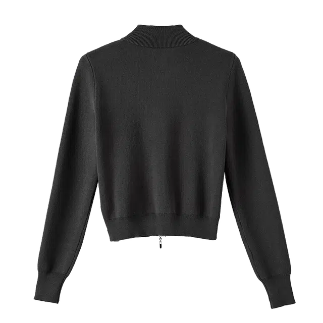 晚白 时尚简约气质上衣休闲百搭立领拉链针织衫 女款