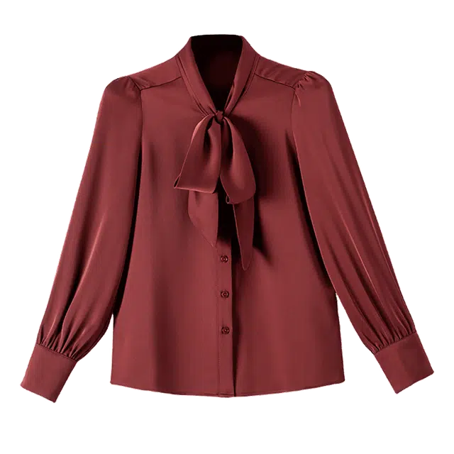 晚白 通勤风纯色轻奢衬衣系带领衬衫 女款