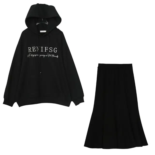 惟友 大码女装穿搭秋款秋装胖妹妹显瘦胖女生裙装套装 女款 慵懒随性松弛感休闲两件套