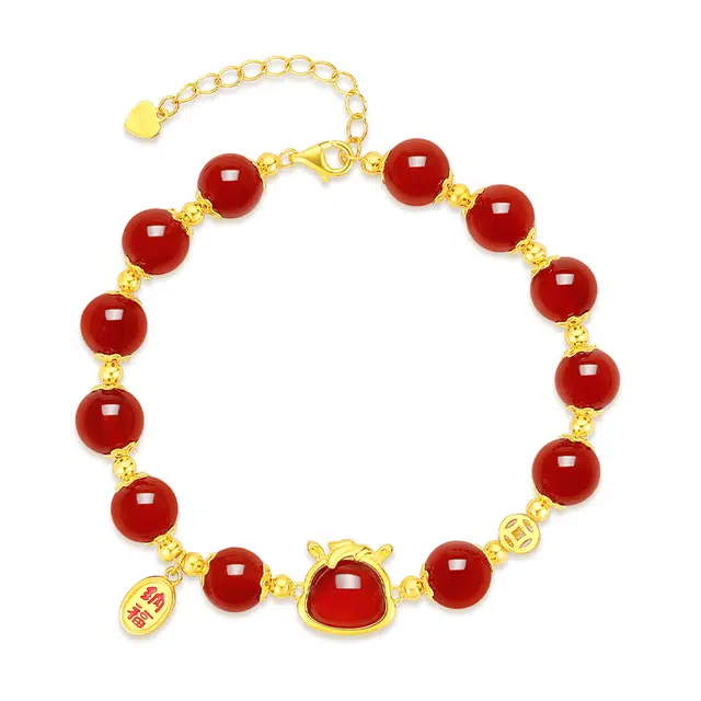 周大生 马上有福招财纳福钱币福气满满国风可调节腕饰 百搭贵气感红色显白贵气古典 新中式小众设计感本命年#好运 玛瑙 手串 女款
