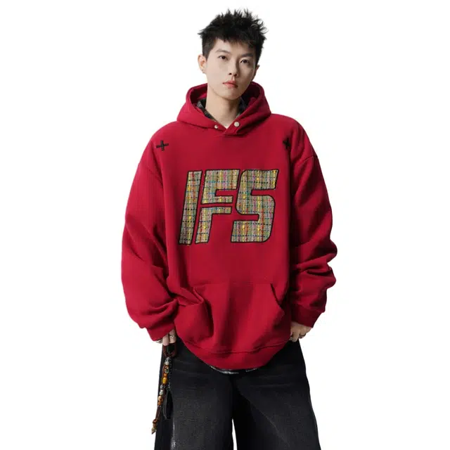 加荣 美式复古重磅贴布刺绣高街宽松休闲连帽舒适百搭基础款套头运动帽秋潮流精致卫衣 男女同款