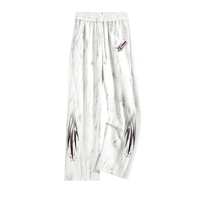 海底小纵队 美式重磅垂感复古潮男痞帅弯刀闪电纹扎染结构设计感百搭显瘦直筒裤休闲简约时尚潮流户外通勤宽松舒适阔腿针织运动裤 男女同款