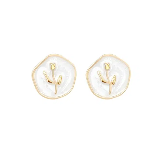 彤彤兔 简约几何形滴釉花朵耳环女时尚轻奢百搭玫瑰花耳饰品 合金 耳钉 女款