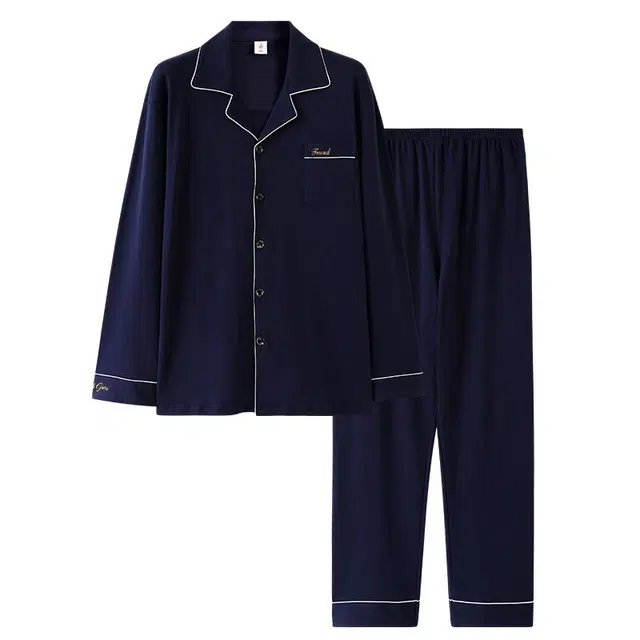 潞优野 高端品质春秋款秋季纯棉长袖家居服全棉简约舒适睡衣套装 男款