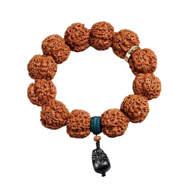 宣华意 【珍藏级】盘玩尼泊尔原籽五瓣龙纹精品文玩配饰招财貔貅手链 新中式国潮 轻奢高端 单圈#好运 金刚菩提 手串 男女同款情侣款