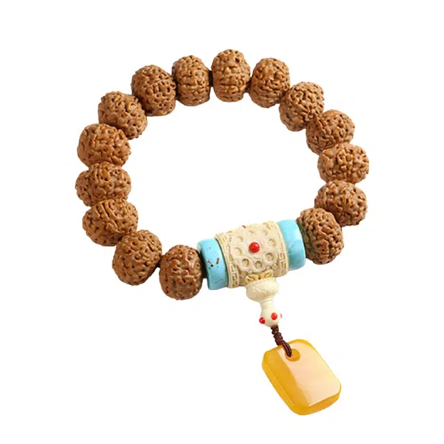 宣华意 【珍藏级】佛珠八瓣原籽藏式文玩 国潮高端配饰无事牌吊坠盘玩单圈 平安纳福 财源广进#好运 金刚菩提 手串 男女同款情侣款